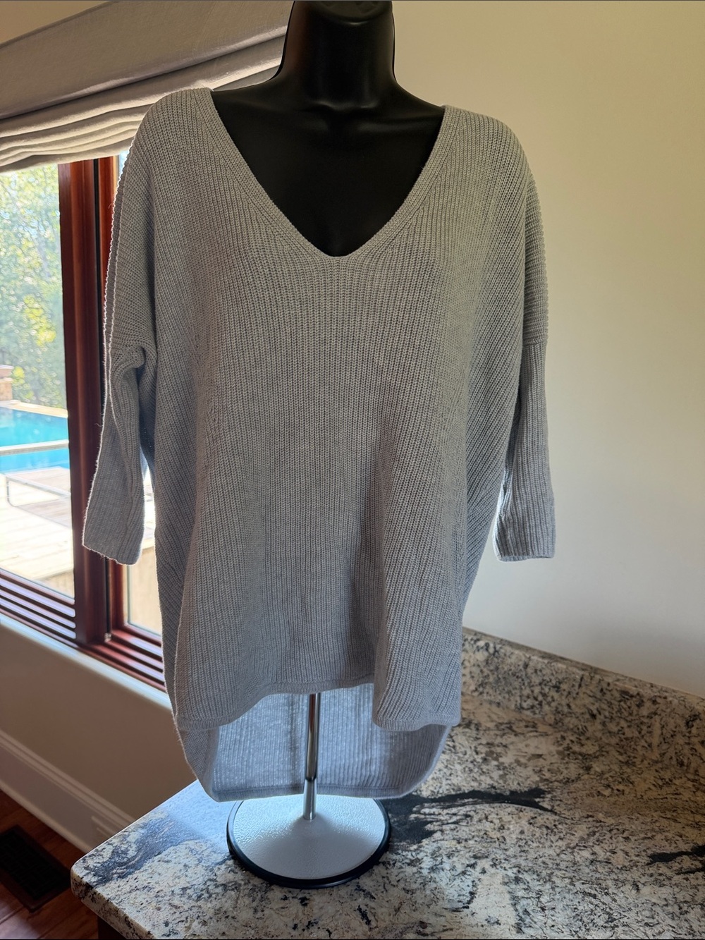 Express Light Gray V-Neck Ribbed Sweater